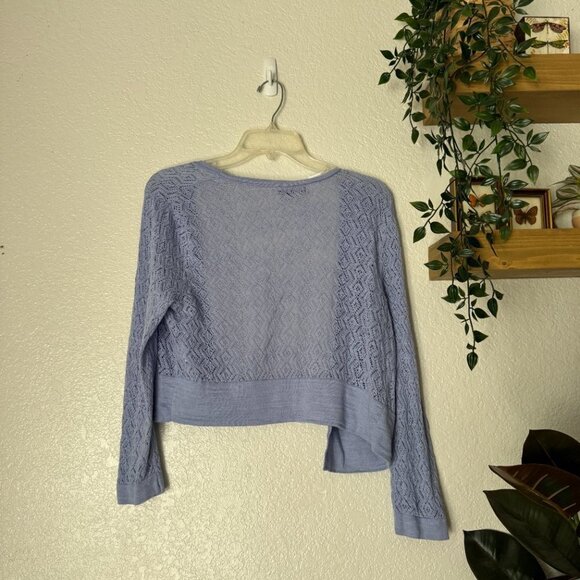 ☀️ TOMMY HILFIGER Y2K Purple Knit Crochet Crop Cardigan Sweater Pointelle Cute - Picture 5 of 5